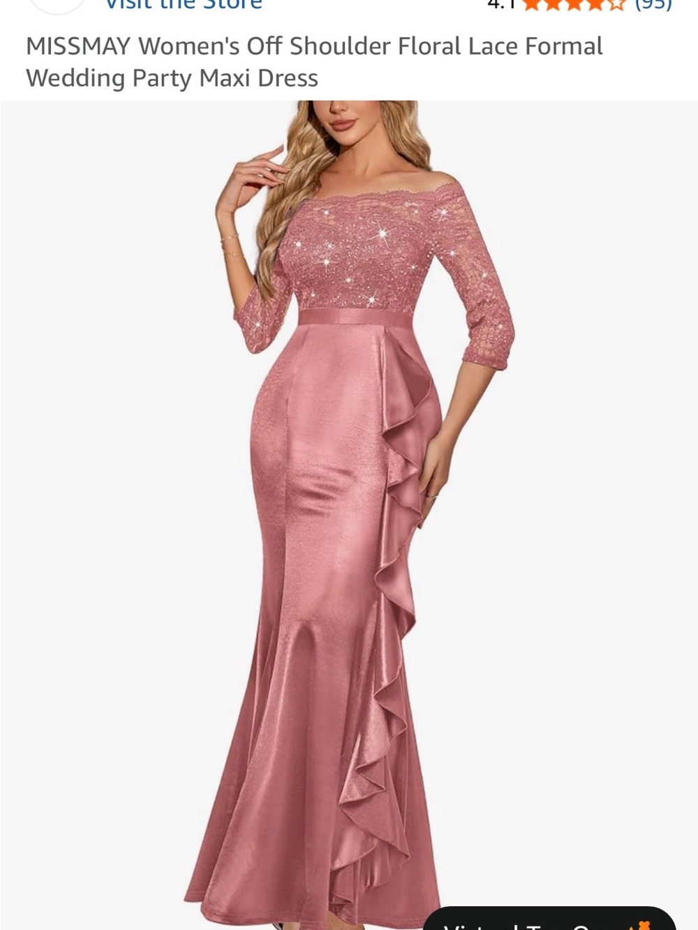 MISS MARY Rose Pink Off-Shoulder Lace Evening Gown